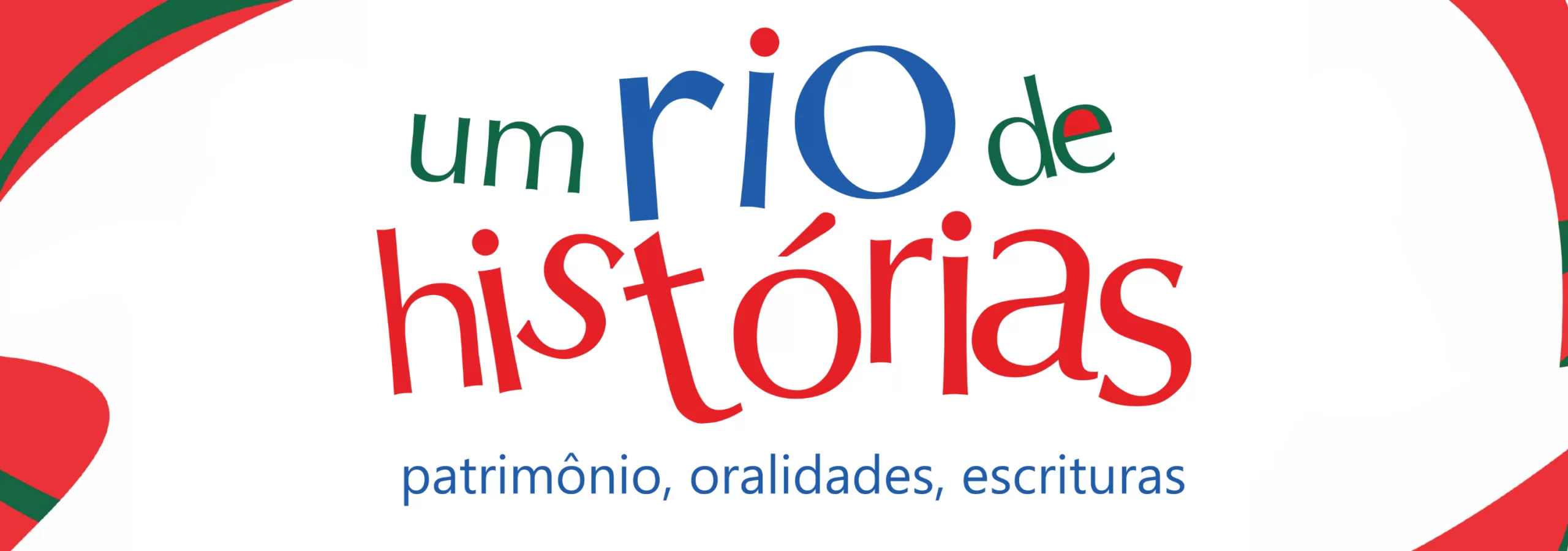 Ilustração colorida e artística representando o fluxo de um rio com elementos da natureza e ícones culturais, destacando o título do projeto "Um Rio de Histórias: Patrimônio, Oralidades, Escrituras" do Instituto Caracol.